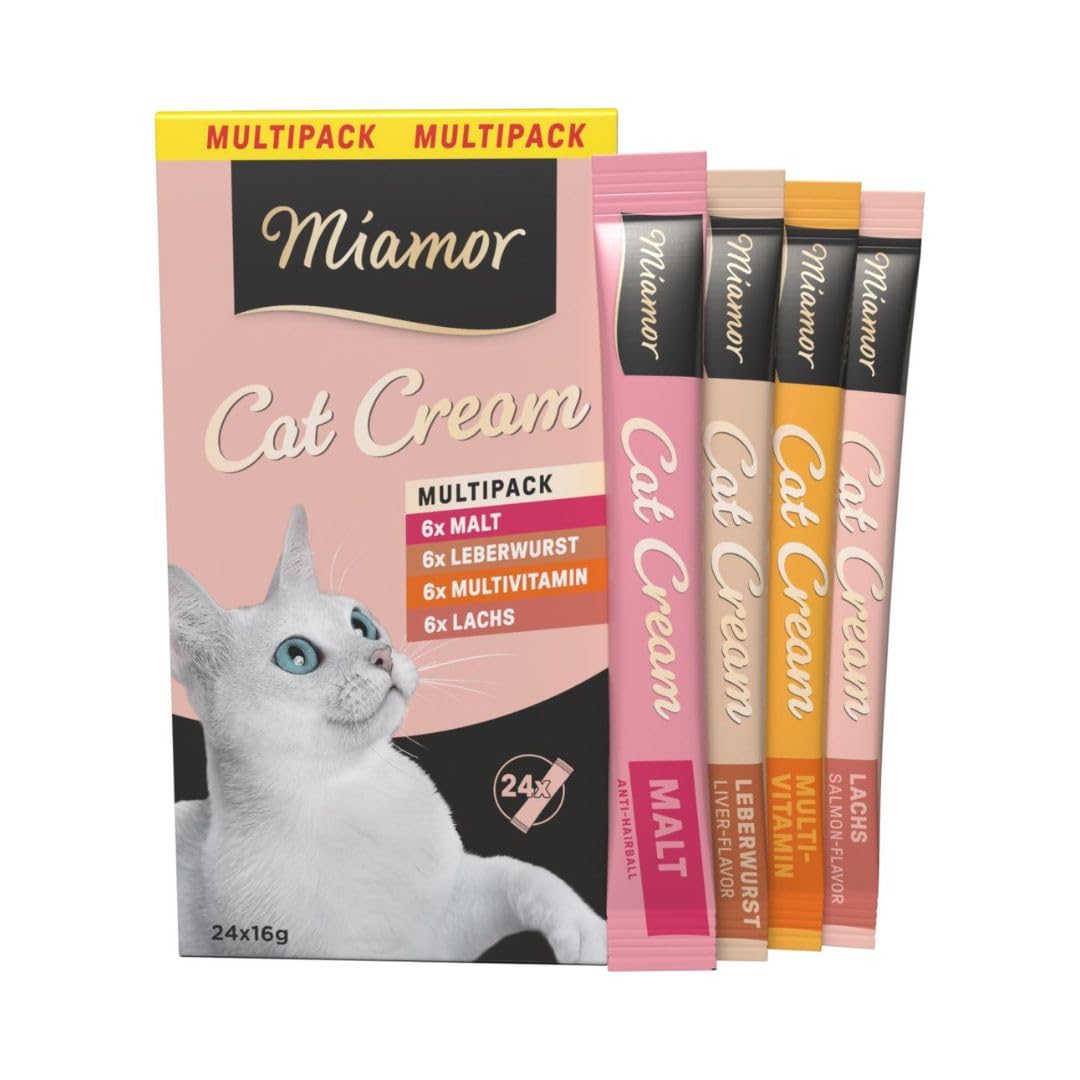 Miamor - Cat Snack (Cream) Multipack | Sabroso Aperitivo para mimar a los Gatos Adultos. Alimento complementario en Bolsa de porciones sin azúcar y aditivos Artificiales | 4 x 24 x 16 g
