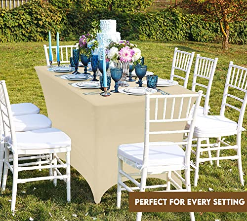 Image of Utopia Kitchen Spandex Tablecloth 2 Pack [6FT, Champagne] Tight, Fitted, Washable and Wrinkle Resistant Stretch Table Cloth Rectangle Cover for Trade Show, Weddings & Parties [72Lx30Wx30H Inch]