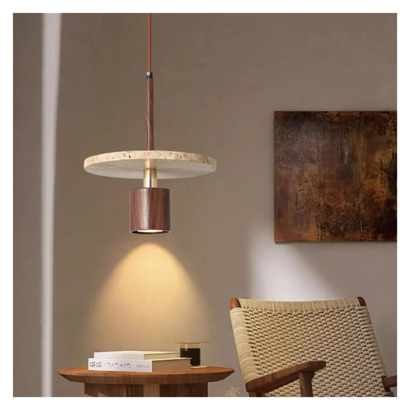 KXEcoLife Travertine Pendant Light Kitchen Island Chandelier Natural Stone Marble Wood Dining Bedroom Bedside Aisle Hanging Lamp
