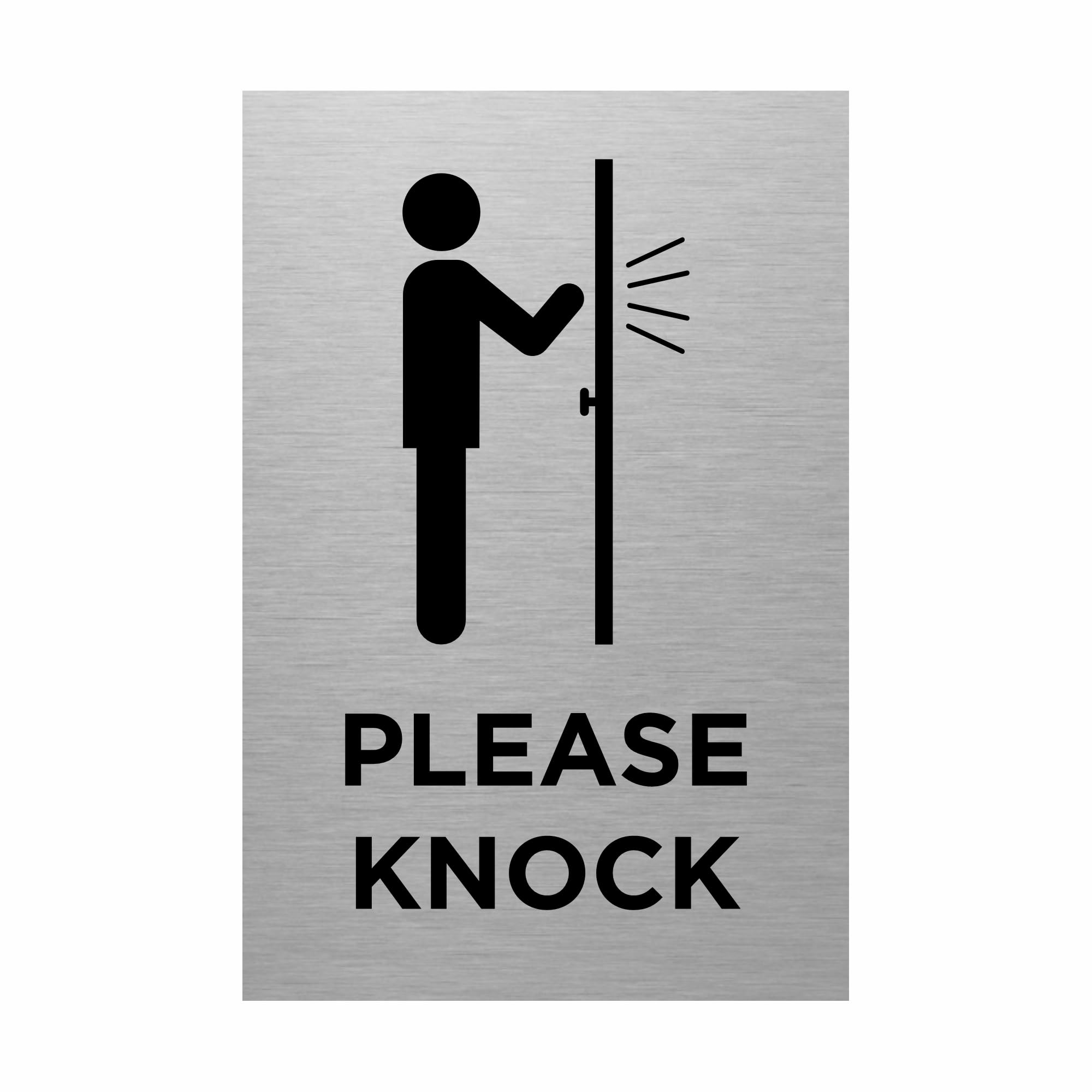 Please Knock Sign with Symbol – 100 x 150mm – Durable 0.5mm Aluminium with Clear Text & Icon, Self-Adhesive for Easy Installation, Professional Interior Door Sign for Offices & Homes (1)