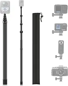Bastão de Selfie Invisível 3m 9 Seções Fibra de Carbono + Alumínio – Extensão Ultra Longa, Empunhadura Ajustável à Prova d'Água, Compatível com GoPro 10/9/Go2, DJI Action 5, 360 X3/X4