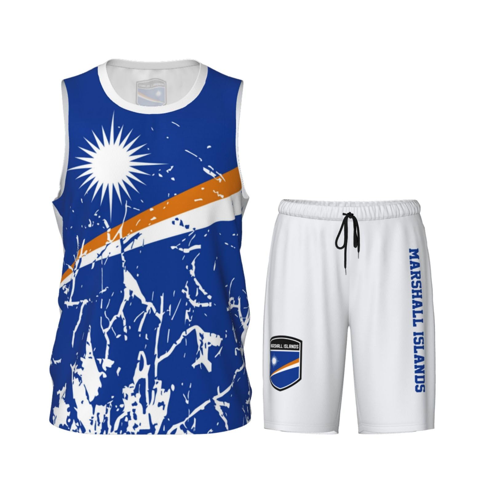 Marshall Islands Flag Grain (3) Basketball Jersey Uniform Suit for Men Adults Training Athletic Set