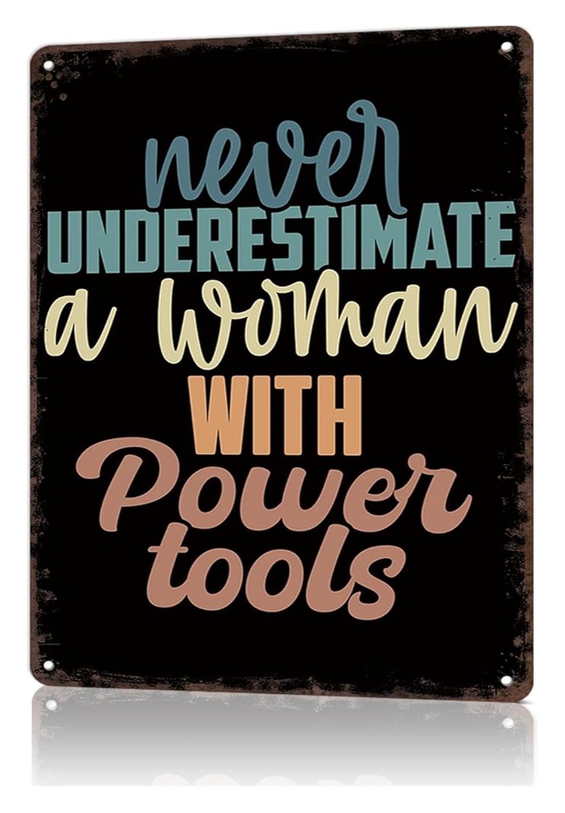 EKFBQBGW Sarcastic Woman With Power Tools Tin Plate Novelty Wall Decor for Garage Shed Workshop 8 X 12 in