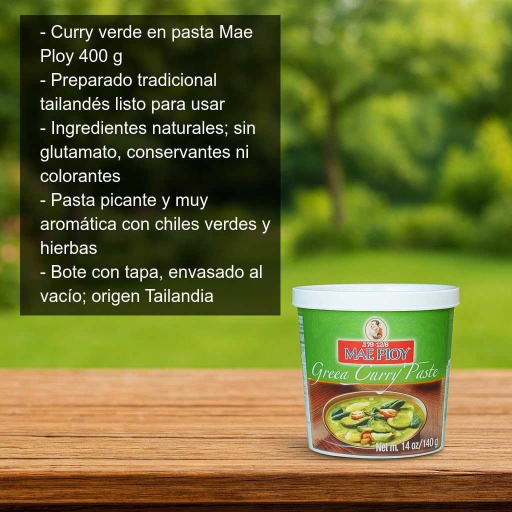 Pasta de Curry Verde Tailandés 400 g, mezcla aromática picante para recetas thai