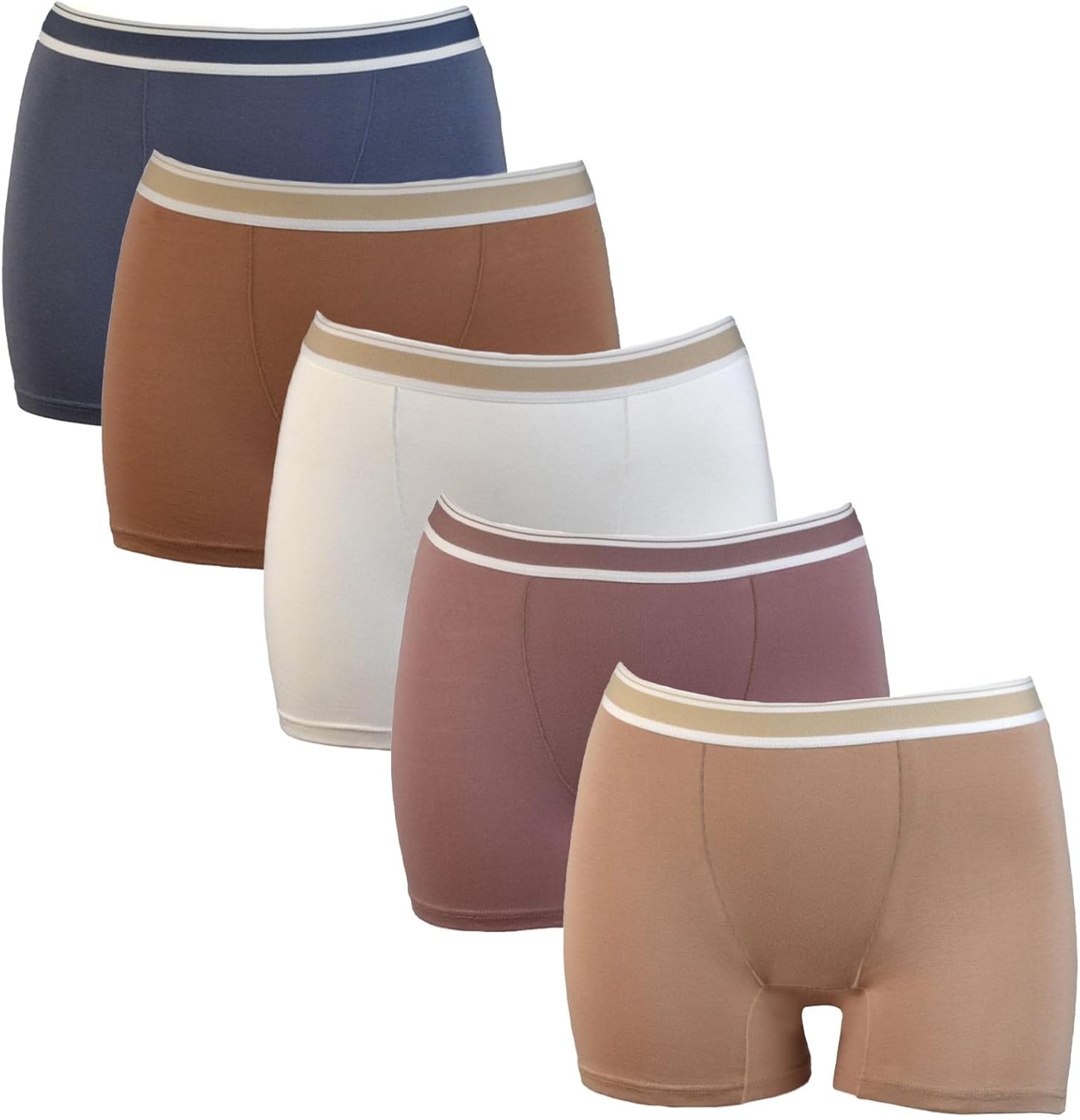 xxxiticat Women's Cotton Underwear 5 Pack Boy Shorts Breathable Soft Striped Boxer Brief Bikini Boyshort Panties for Lady