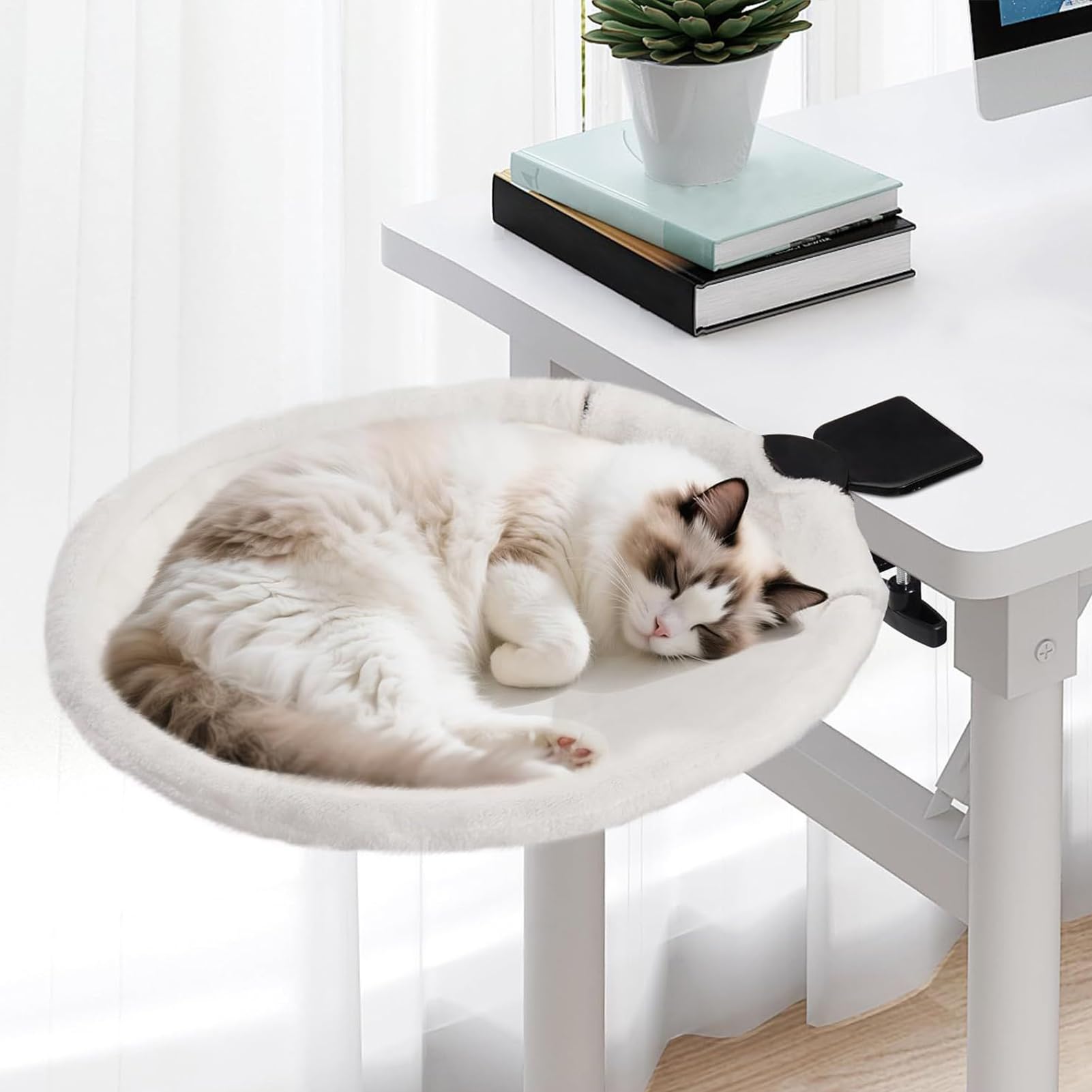 Cuccia per Gatti da Scrivania - 180° Amaca Girevole Per Gattini Supporta Fino A 23 Kg - Cuccia Girevole 180° Per Interni Balcone Libreria Camera Davanzale Ufficio | Posto Morbido Per Gatti Adulti E