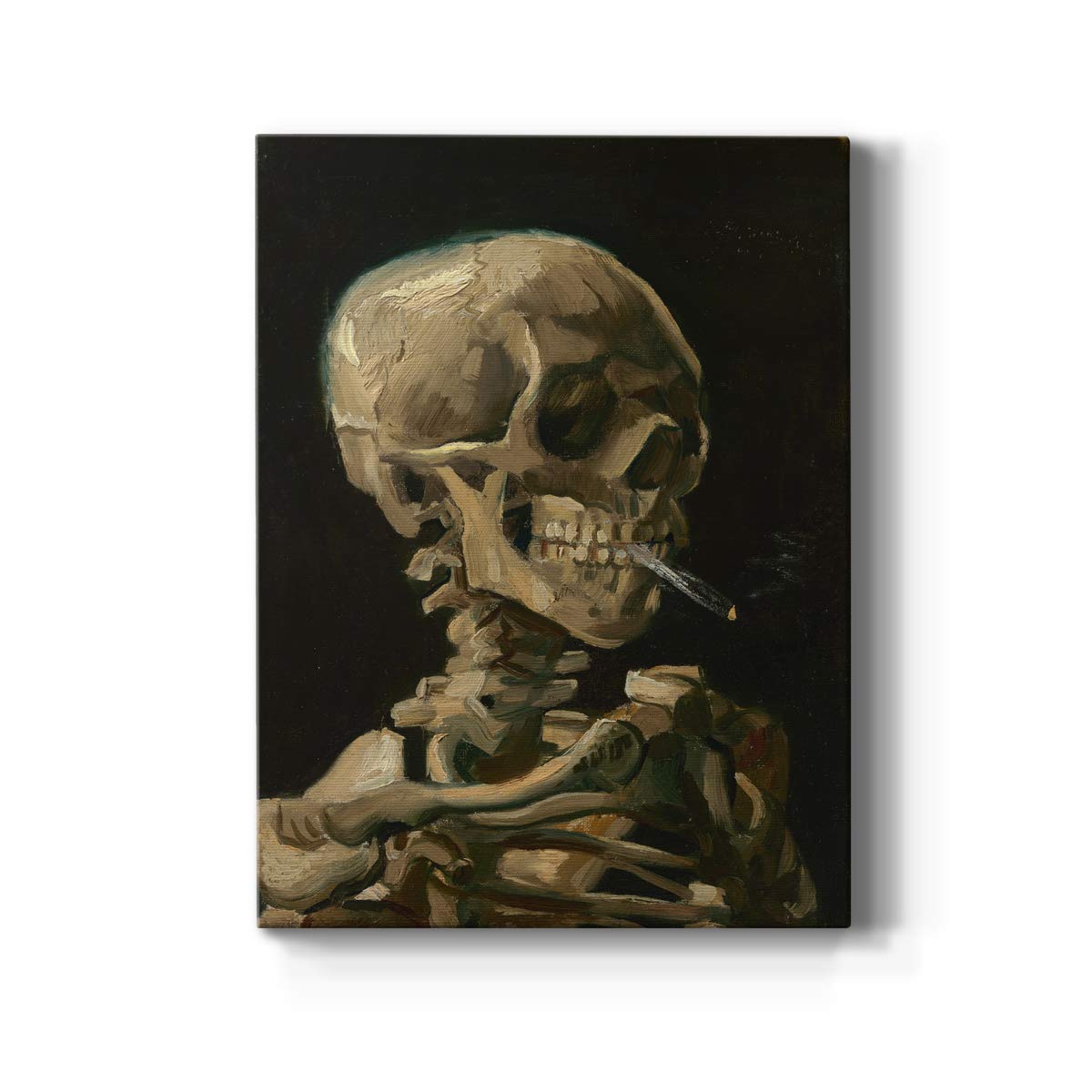 Renditions Gallery Skull of A Skeleton with Burning Cigarette by Vincent Van Gogh Printed, Famous Painting Reproduction, Premium Gallery Wrapped Canvas Décor, Ready to Hang, 30 in H x 40 in W, USA