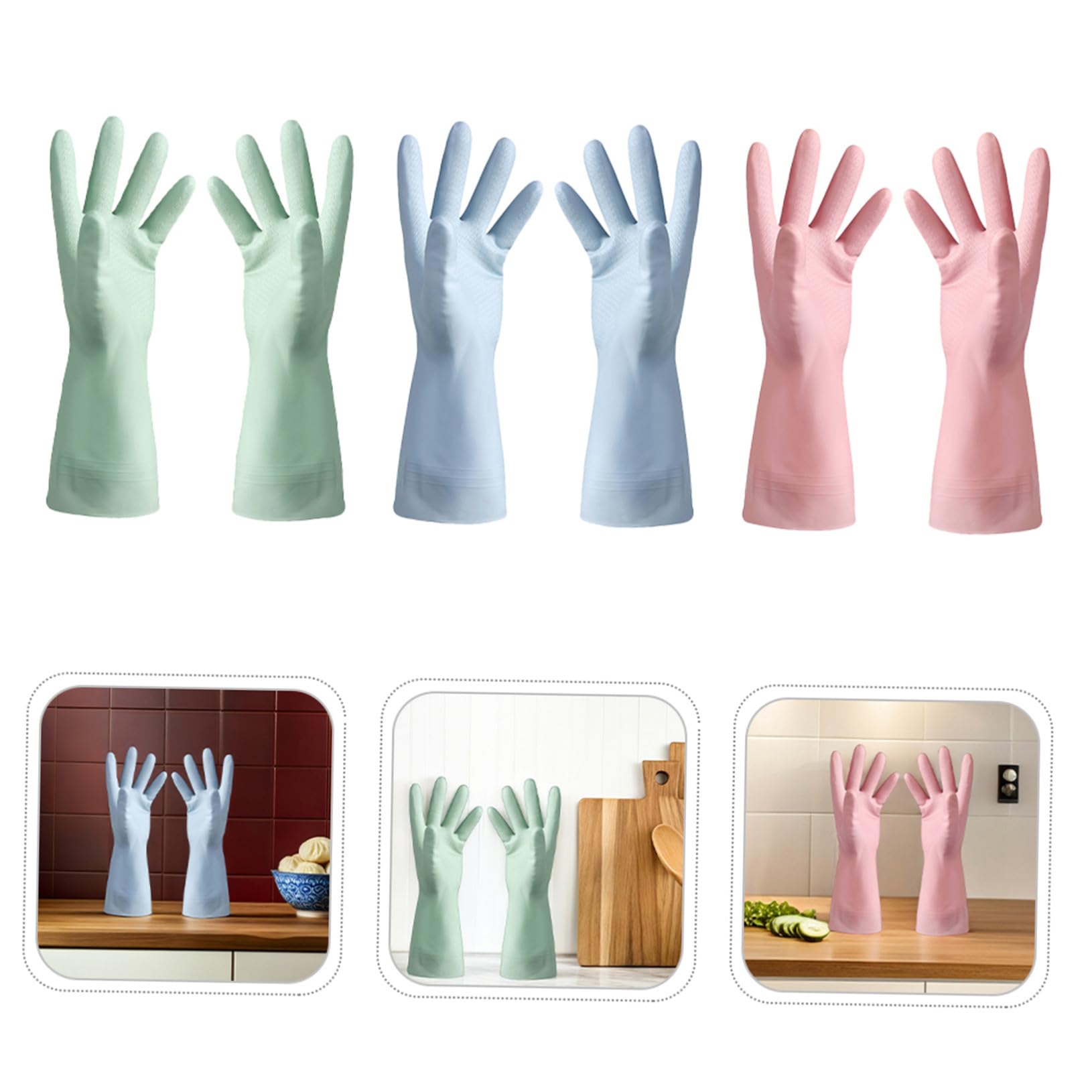 Healeved 6 Pares Guantes para Lavar Platos Reutilizables Impermeables con Antideslizante PVC Cómodos y Duraderos para Limpieza Doméstica