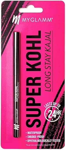 MyGlamm Super Kohl Long Stay Kajal Matte Finish – 0.3g | Black Eye Kajal Pencil | Long Lasting, Waterproof, Smudge Proof