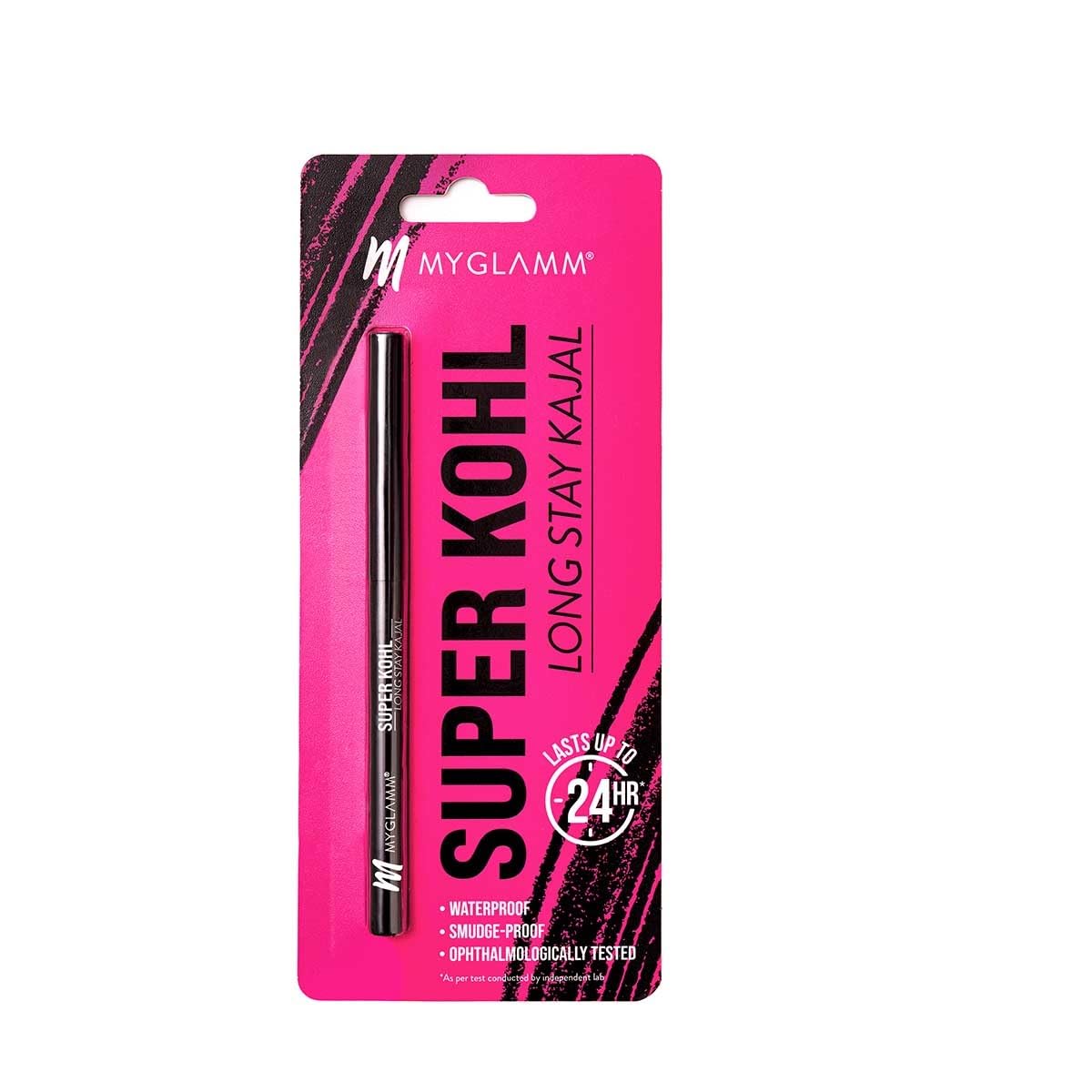 MyGlamm Super Kohl Long Stay Kajal Matte Finish - 0.3g | Black Eye Kajal Pencil | Long Lasting, Waterproof, Smudge Proof