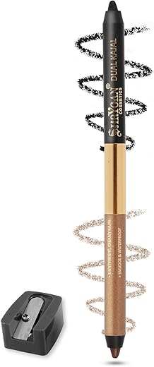 Shryoan Shimmery Dual Kajal with Sharpener | Waterproof | Long-Lasting | Black & Brown Shades | Long lasting smudge proof| Sweat proof Formula | 24-Hour Wear (Pack of 1)