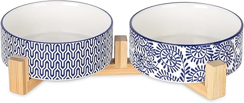 Miniatura 10 de Selamica Cuencos de Cerámica para Perros de 30 OZ, Cuencos para Comida y Agua para Perros con Soporte de Madera, Juego de Platos Antideslizantes