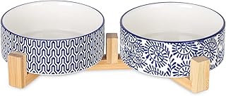 Selamica Ceramic 14 OZ Dog Bowls, Dog Food and Water Bowls with Wooden S...