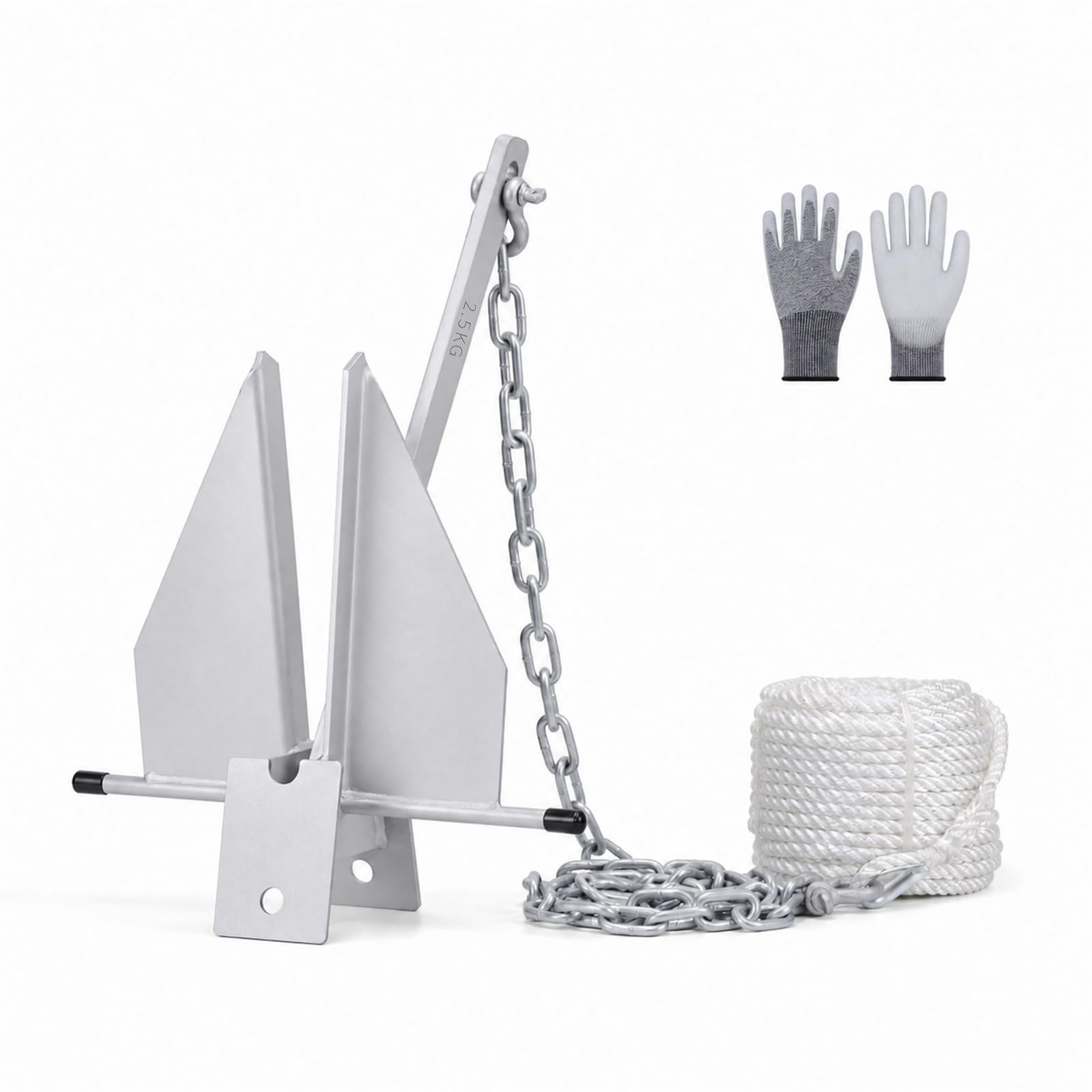 5.5/8/10/13/18 Zinc-Nickel Fluke Boat Anchor Kit, Danforth Anchor with Rope