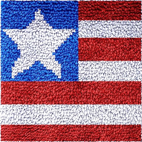 Image of Numptain Latch Hook Kits for Adults,DIY Rug Crafts American Flag Pattern Color Printed Canvas,Latch Hook Kits for Beginners Handmade Needlework Crafts Home Decoration,12 inchx12 inch
