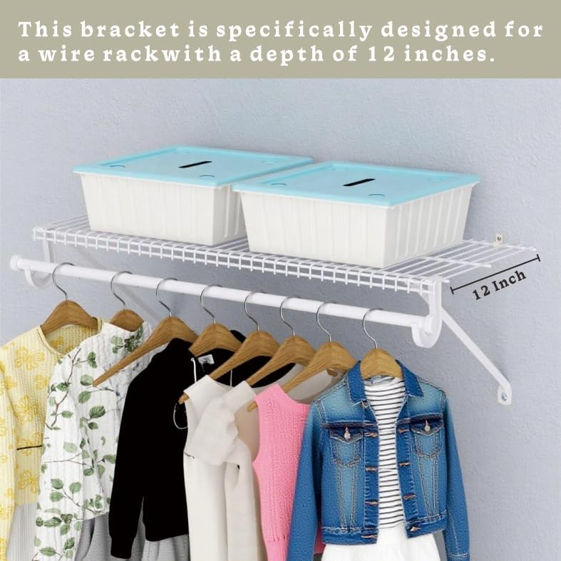 6 Pcs 12 Inch Wire Shelf Brackets Set ，Support Brackets for Wire Shelving Closet Maid Support Brackets with Anchors and Screws ，Suitability for Wardrobe and Wall Bracket Installation.