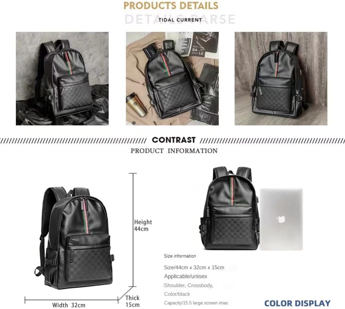 Leather Backpack School College Bookbag Leisure Business Travel Hiking Rucksack,Suitable for 15.6-inch laptop pack (2) - Image 3