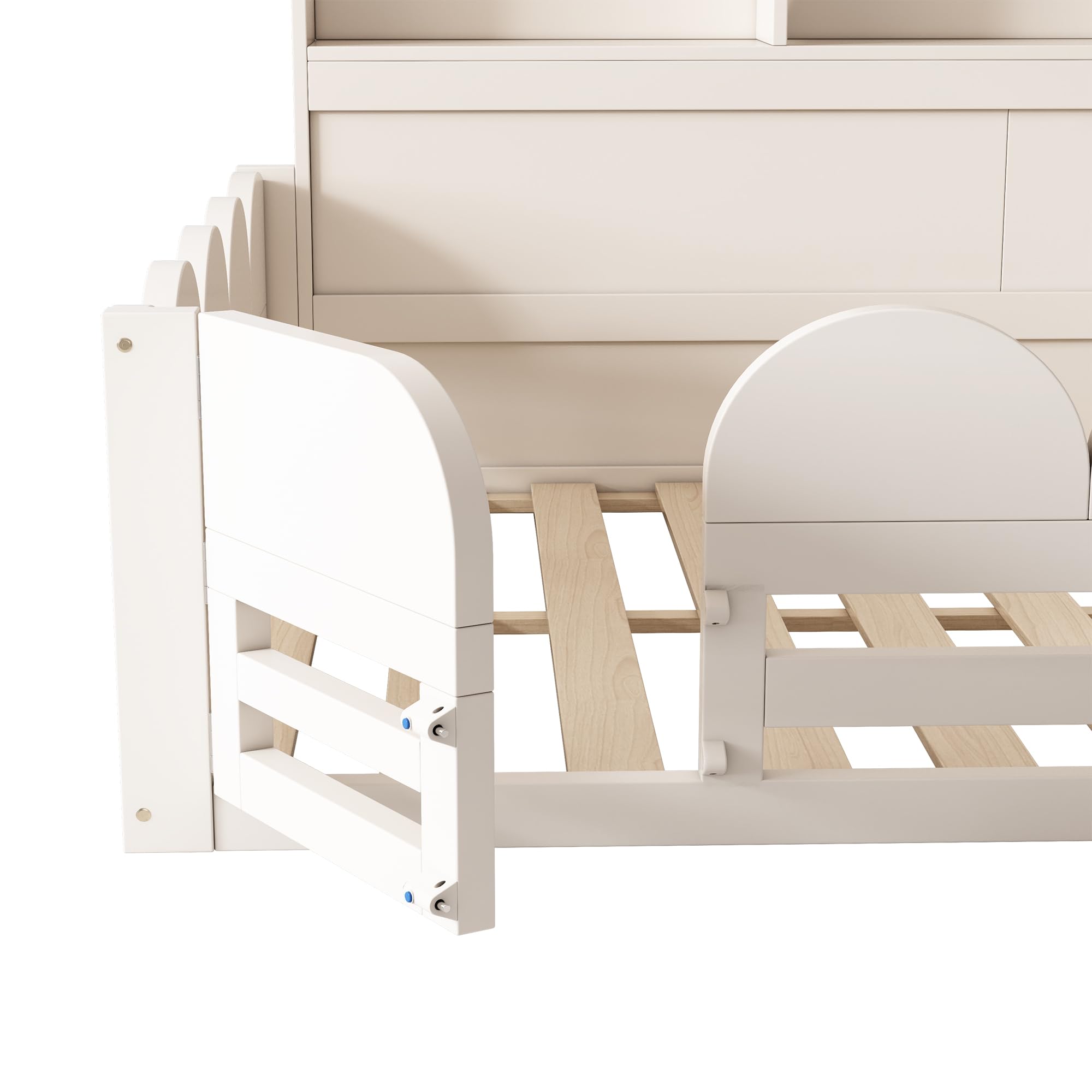 Montessori Letto a Terra per Bambini 140x200cm con Mensola, Protezione Anticaduta e Sportello, Letto Piazza e Mezza per Bambini, Strutture letto in legno di Pino per Cameretta ragazzi (Senza Materasso