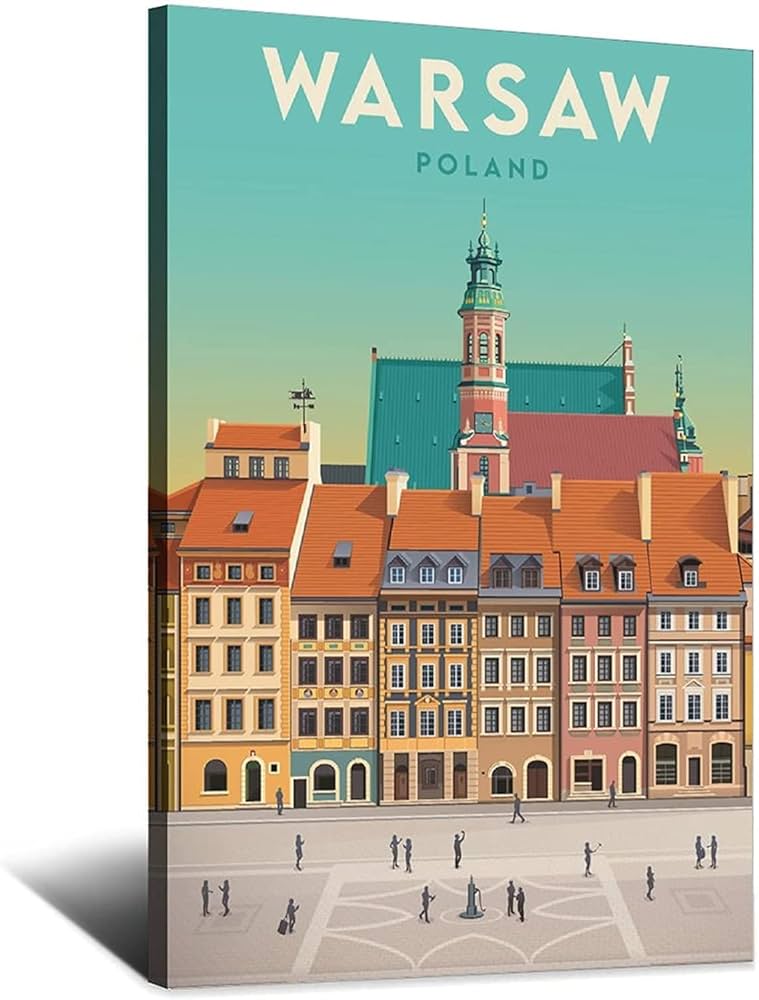 ポーランド ワルシャワ 油絵 キャンバス 額入り ポーランド ワルシャワ 油絵 キャンバス 額入り
