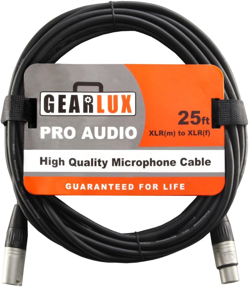 Gearlux XLR Microphone Cable Male to Female 25 Ft Fully Balanced Premium Mic Cable