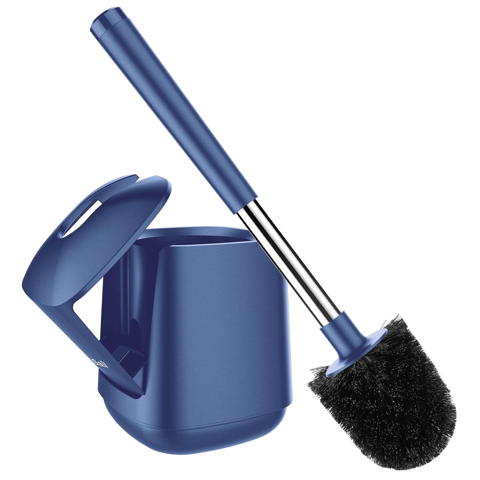 SetSail Toilet Brush and Holder, Self Closing Lid Toilet Bowl Brushes Holder and Extra Long Handle Ventilated Toilet Brush Set for Bathroom Cleaning, Nylon Bristles, Dark & Blue 1 pack Dark Blue