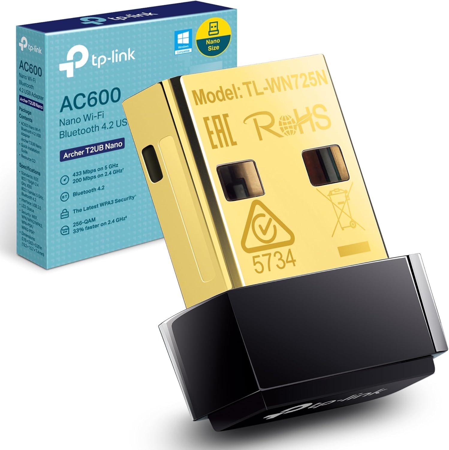 TP-Link Archer T2UB Nano WiFi Dongle, AC600 Bluetooth 4.2 USB hight speed wifi Adapter for PC/Laptop, Dual Band Wireless usb Bluetooth Dongle, Supports Windows 11/10/8.1/7 for bluetooth, WPA3 Security