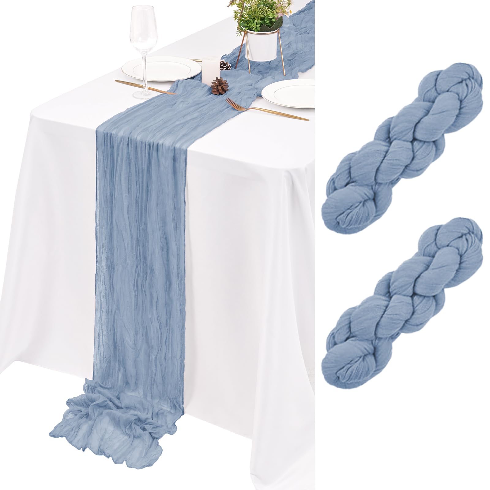 2 Pack Dusty Blue table runner 17×108inches Cheesecloth Table Runner Wedding Decor Boho Gauze Cheese Cloth Table Runner for Wedding Party Baby Bridal Shower Birthday Holiday Home Easter Party