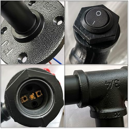 Miniatura 2 de Lámpara de pared de tubo de agua vintage, aplique industrial E27 para loft, restaurante, cafetería y sala de estar, accesorio de iluminación de Negro