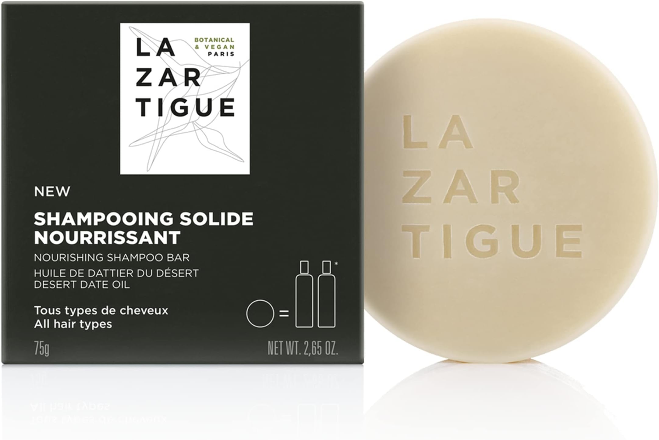 LazartigueNourishing Shampoo Bar | Hydrates & Nourishes All Hair Types. 93% Natural Ingredients. Softens Hair and Restores Suppleness. Vegan, Plastic- Free, Sulfate & Silicone Free, 2.65 Oz.