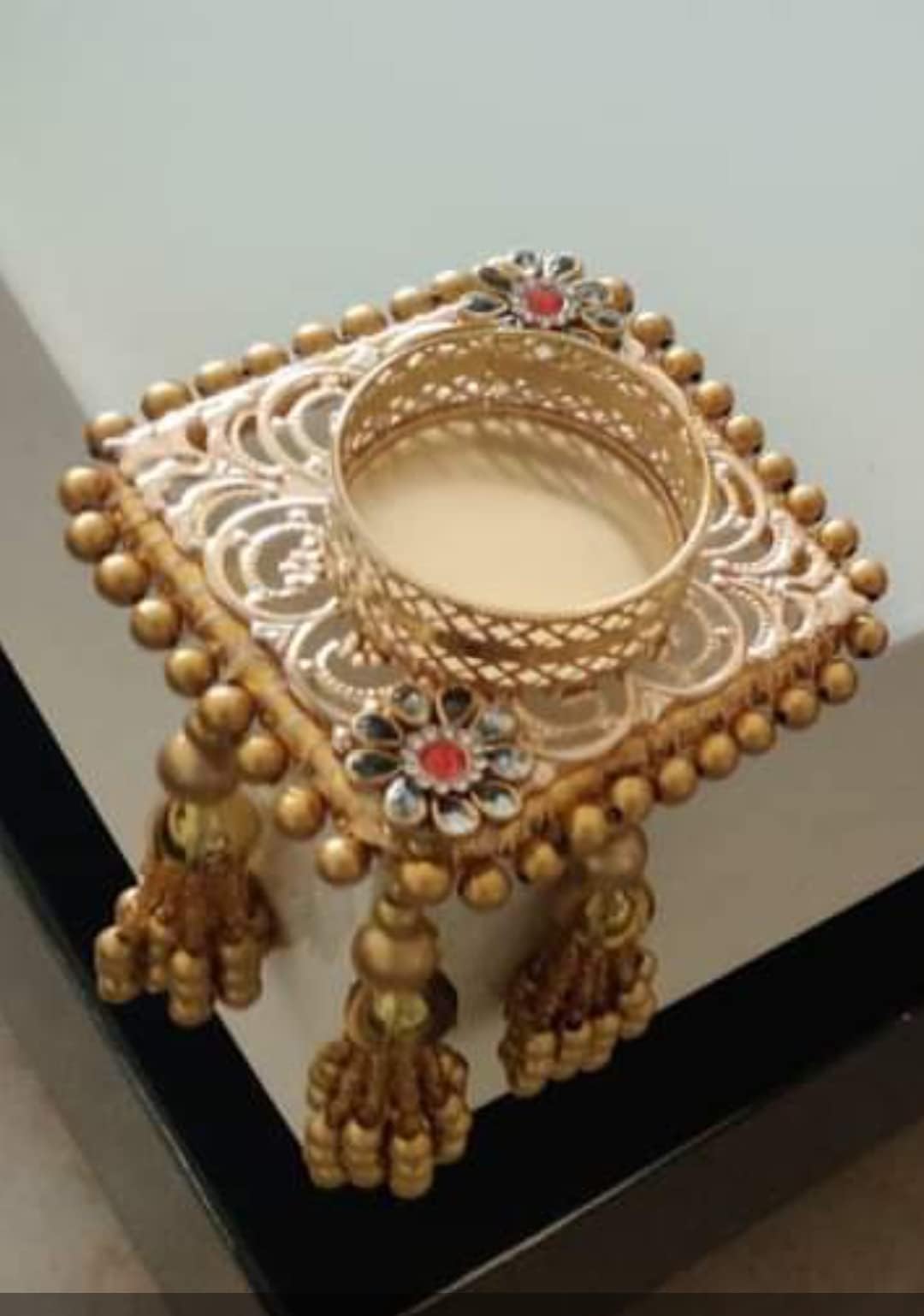 Divyakosh Table Corner Golden Tealight Candle Holder for Home Decor,Deepawali Gift,LED Light Diya Lights for Decoration,Golden Lamp for Table Corner,Dheepam for Festival Diwali Diya for Puja (4 Pcs)