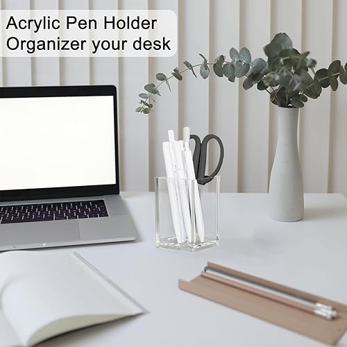 Miniatura 4 de Beieverluck 20 piezas de acrílico transparente para lápices, soporte para brochas de maquillaje, organizador de escritorio de papelería para