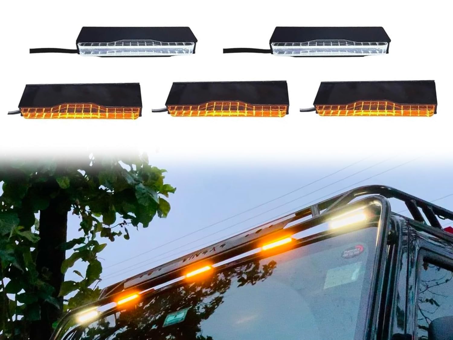 UFO Roof LED Marker Lights, Yellow & White, 5 Pieces, for Cars, Trucks, SUV 4x4 THAR-image-29
