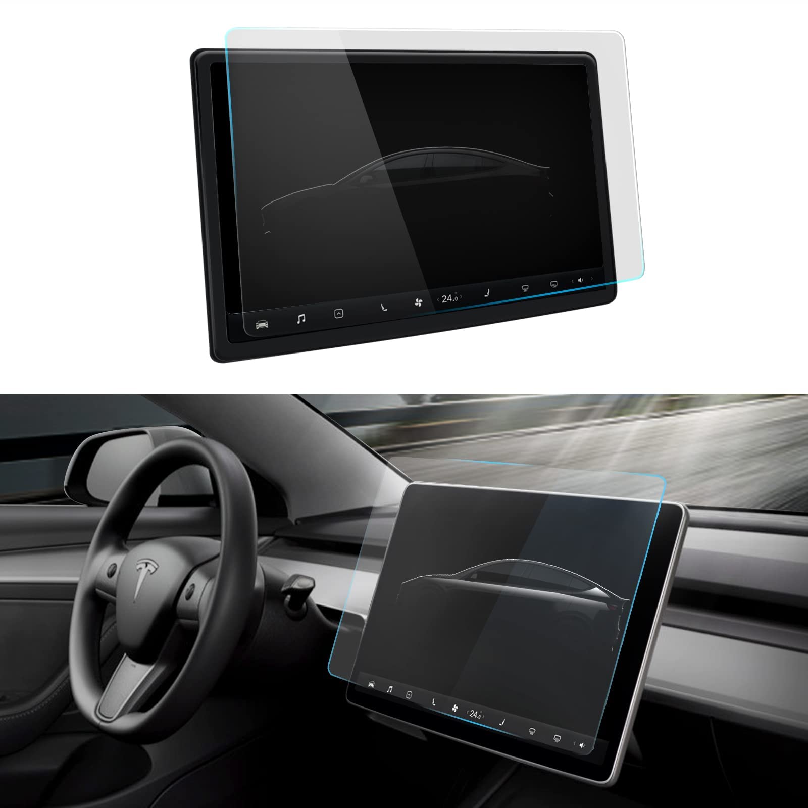 MAKINGTEC Tempered Glass Matte Screen Protector Compatible with Tesla Model 3 / Model Y, Center Control Touch Screen Car Navigation Tempered Glass Accessories Anti Glare Anti Fingerprint