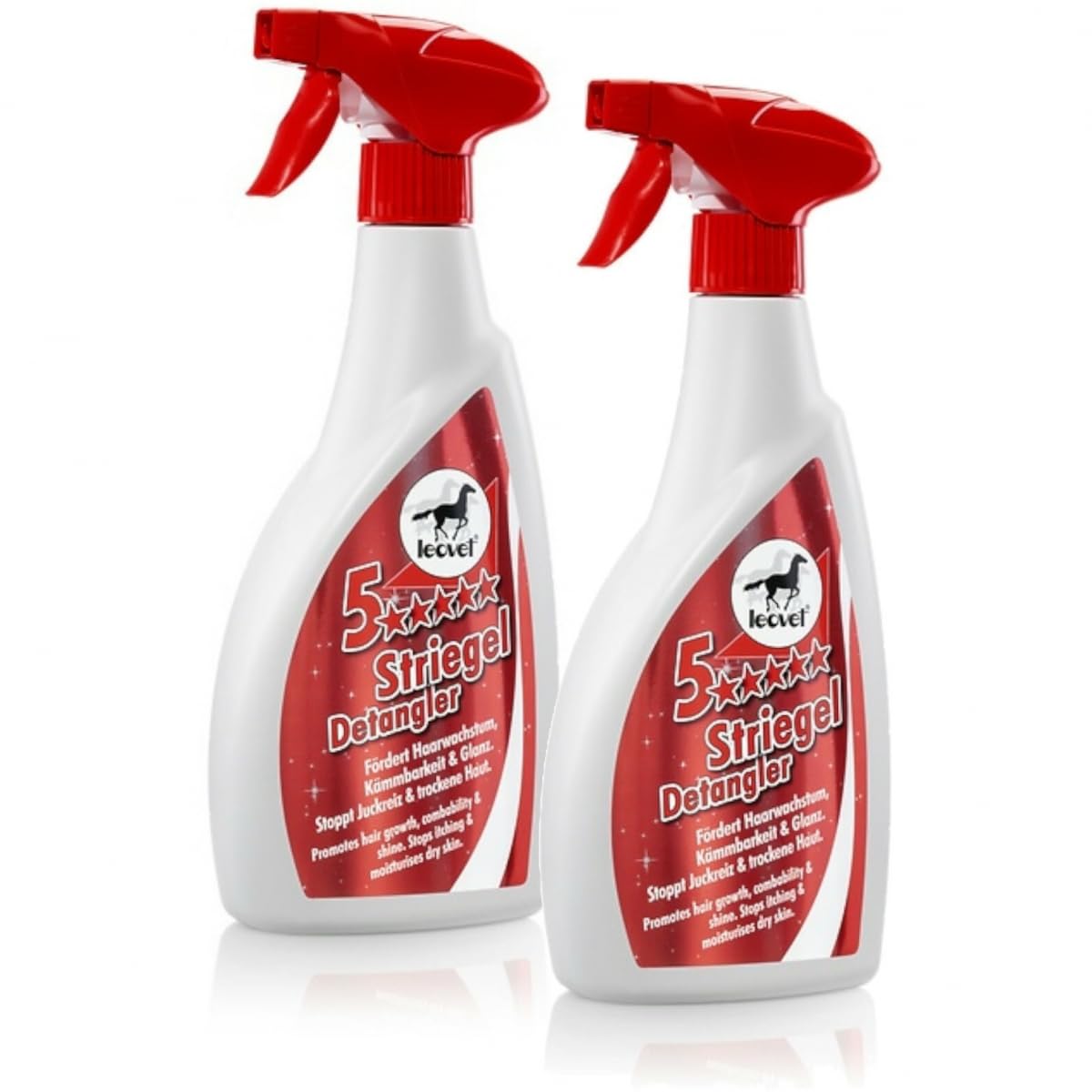 RL24 leovet - 5-Sterne Striegel | Mähnenspray für Pferde | Schweifspray für Glanz & leichte Kämmbarkeit | stoppt Juckreiz & trockene Haut | Schutz vor Schmutz | 2 x 550 ml Sprühflasche (2er Set)