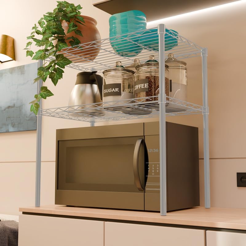 Image of 2-Shelves Microwave Compact Heavy Duty Steel Storage Rack | Multipurpose Shelving Unit for Kitchen, Home & Utility