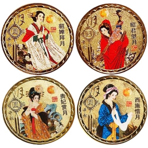 Lpitoy Lot De 4 Pièces De Monnaie Chinoises Porte-Bonheur, Représentant des Beautés De Chine Ancienne. Pièces Commémoratives Originales, Souvenirs De...