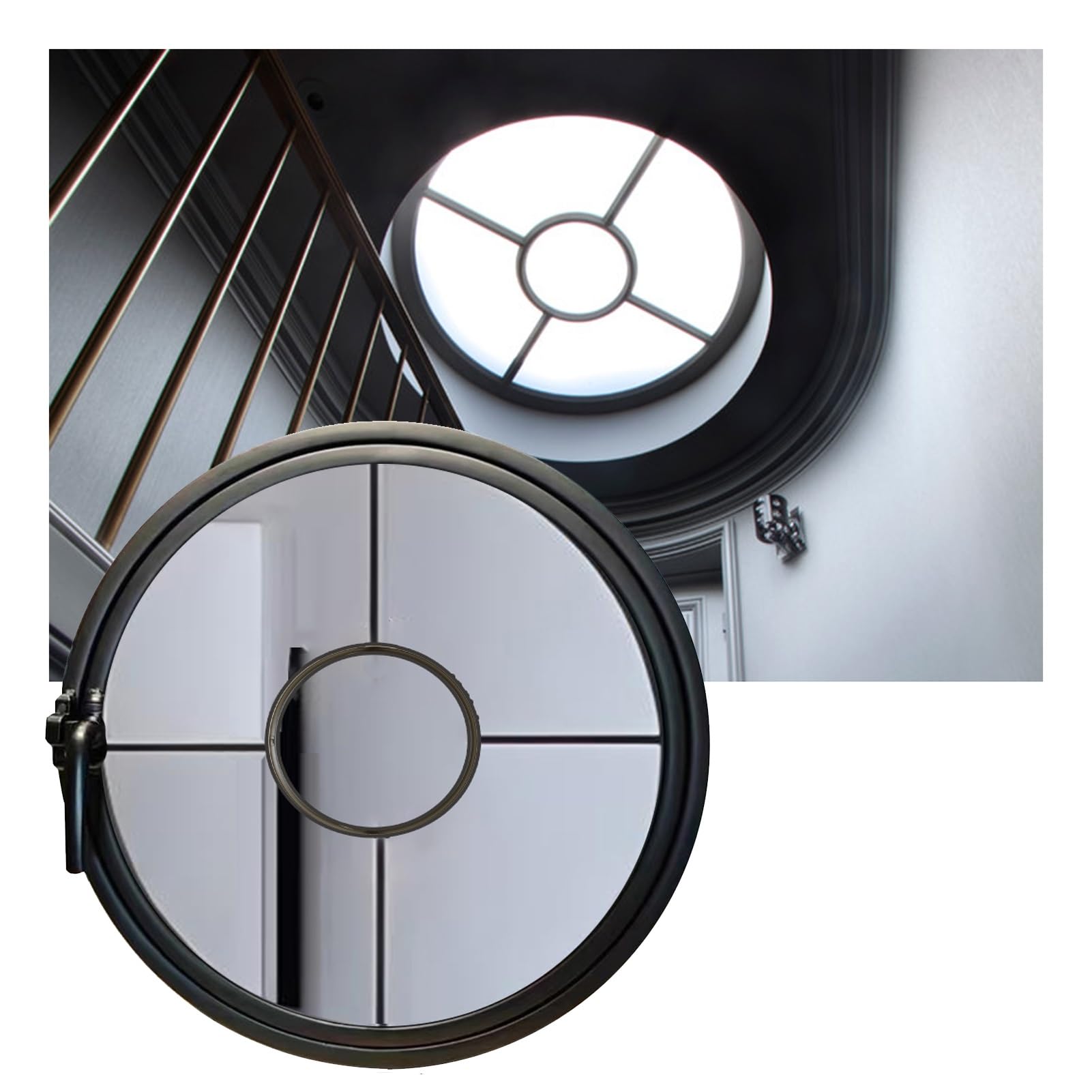 Ventana Redonda de Metal empotrada con Vidrio Templado, rotación de 360°, Eje Central y manija, ventilación e iluminación, Ventana Horizontal (Negra, 70 cm/27,6 Pulgadas)