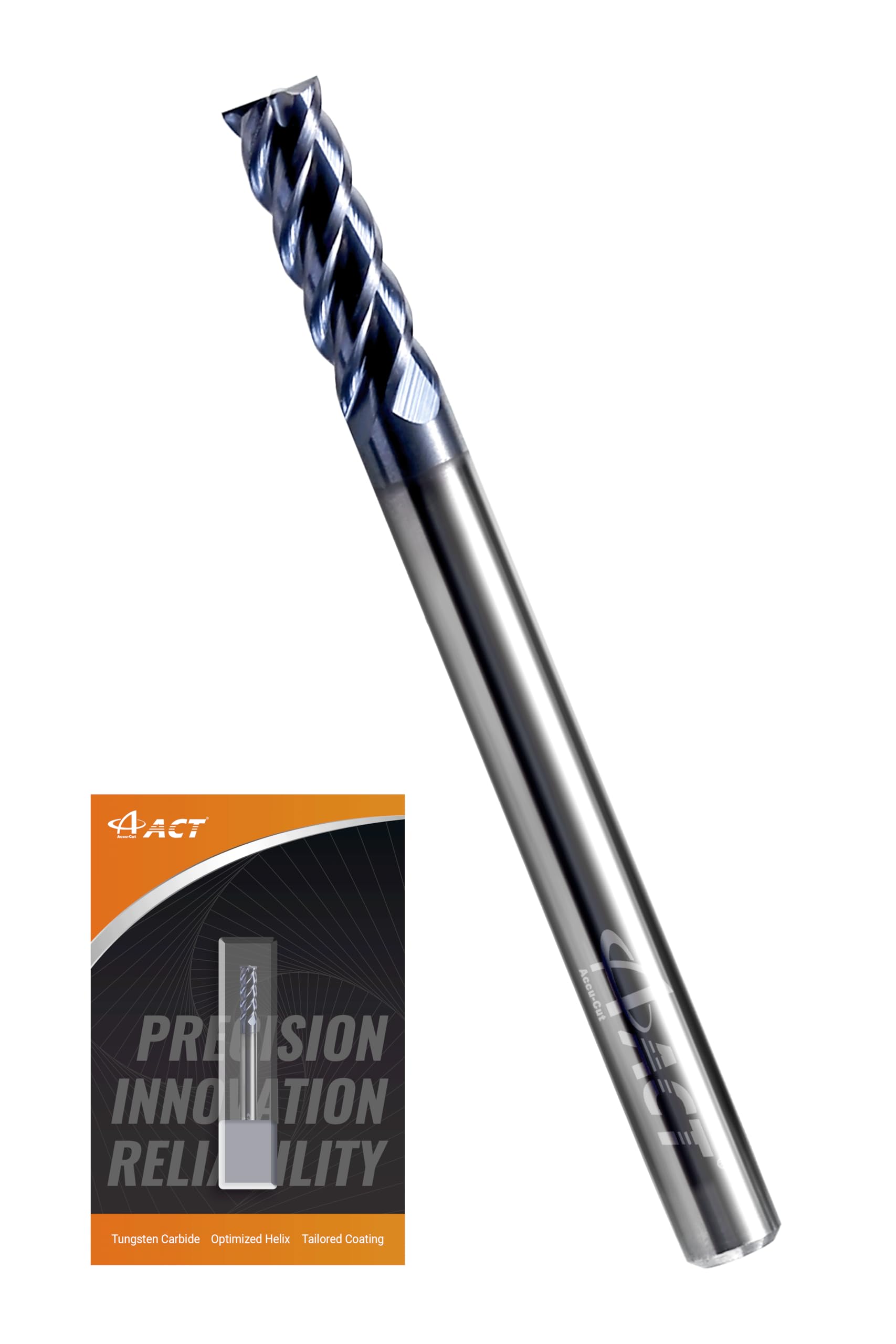 ACCUCUT I4KES 1/8” Carbide Square End Mill - 4 Flute Milling Bit for Steel, Forge Steel, Copper, Alloys & Materials < HRC 50-45 Degree Helix, AlTiCrN