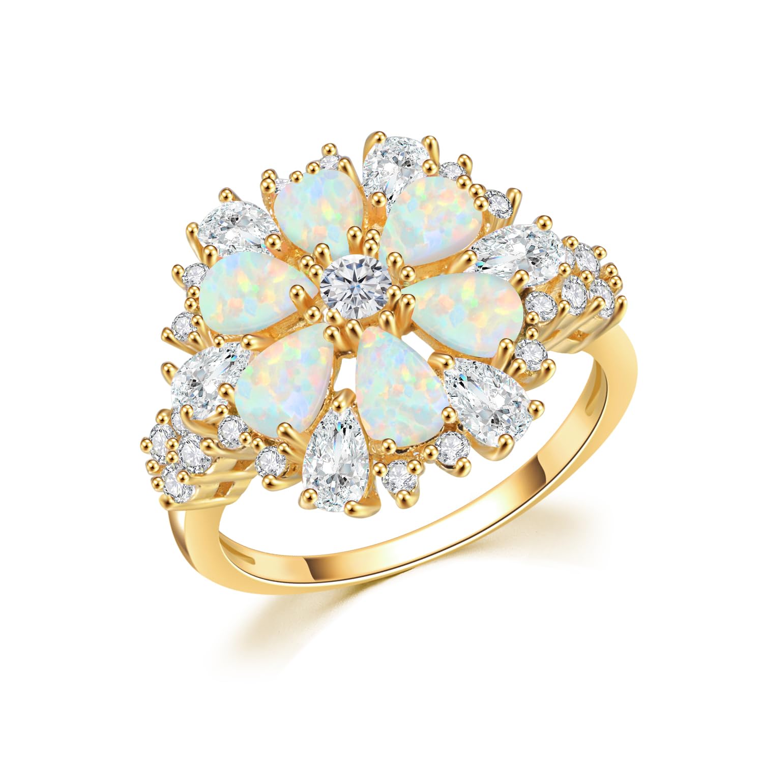 CiNily Opal Ring-14K Rose Gold Plated Pink Opal Cubic Zirconia CZ Ring Gemstone Ring for Women Size 5-12 Gold 9