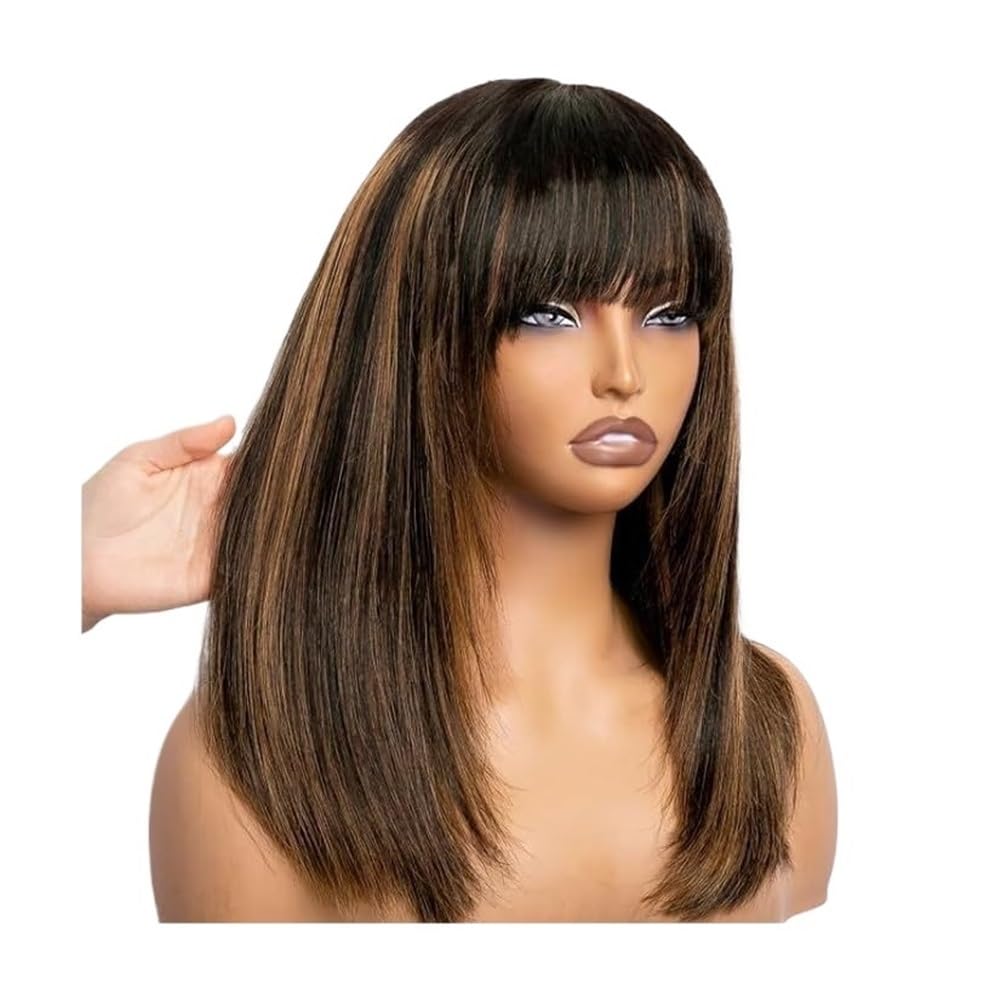 Peruka bob z grzywką, 3 x 30 blond koronka, peruka z prawdziwych włosów, 180% gęstości, dla czarnoskórych kobiet (45 cm)