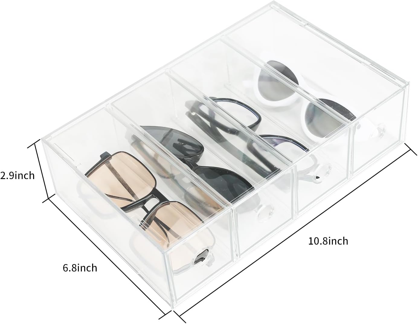 3-Pack Stackable Acrylic Storage Drawers, Desk Organizer Transparent Cosmetic Storage Boxes, 4 Compartment Design Suitable for Stationery, Dressing Table, Sunglasses, Jewelry Storage Organization