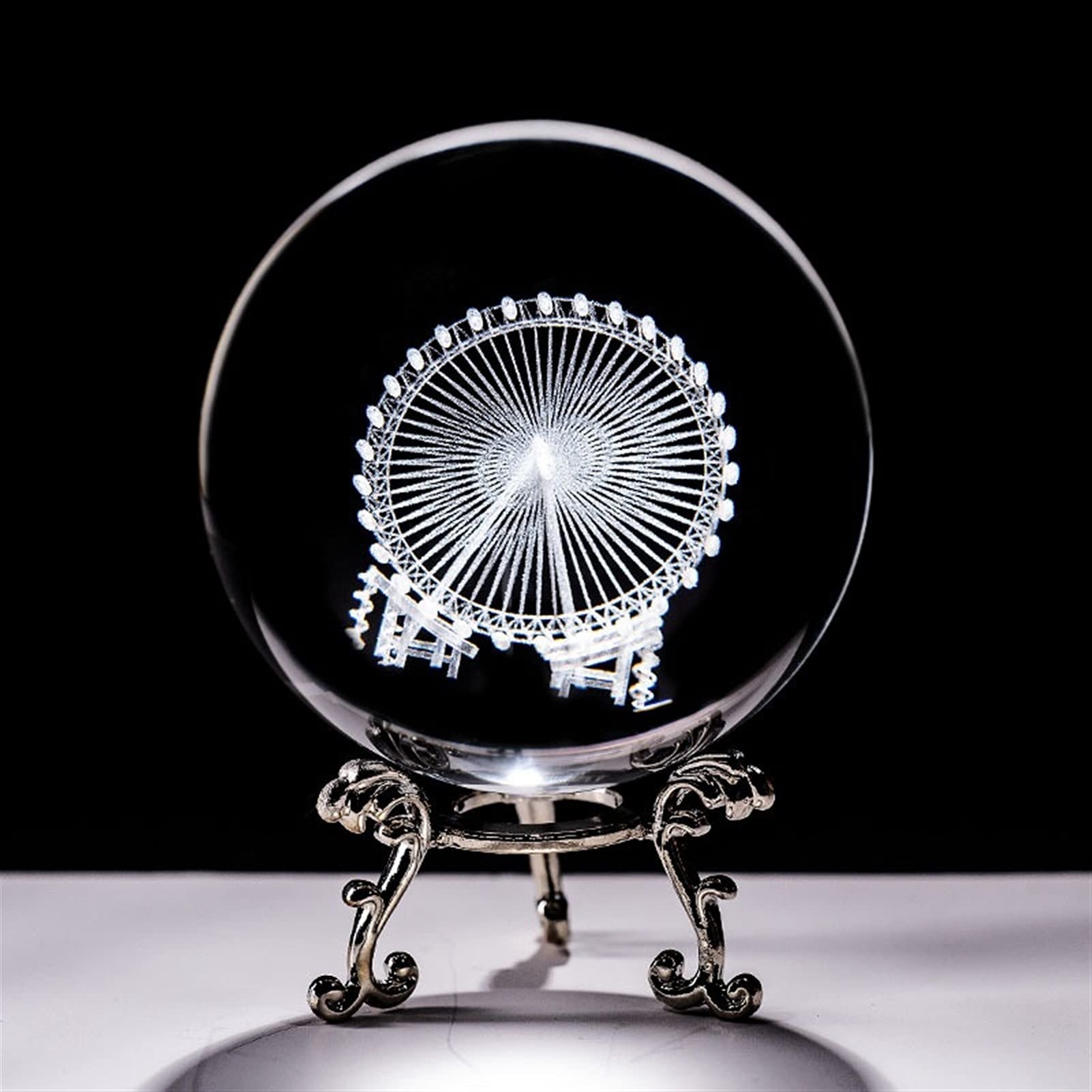 bola de cristal (en la magia occidental) 60 mm 3D talla de la bola de cristal Papeles de Papel con soporte Curación Meditación Esfera de cristal Fengshui Decoración for el hogar Ornamentos Lotus Flowe