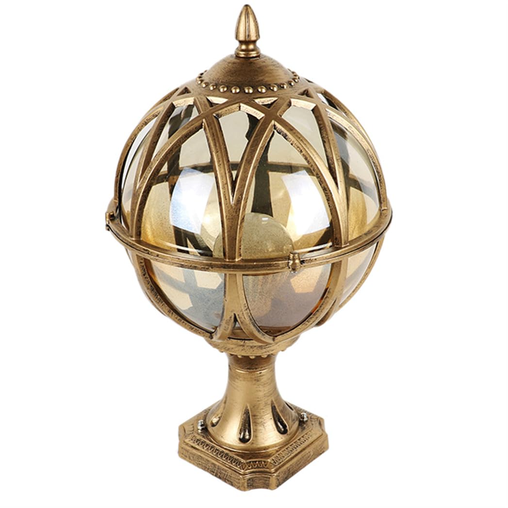 HCIPJQY European Globe Pillar Light Waterproof Glass Ball Bollard Column Lamp Porch Pole Lights Outside Column Pedestal Light with Pier Mount Base for Garden Patio Pathway 1 Pack