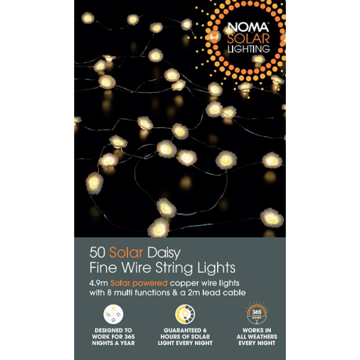 Noma Solar Fine Wire Lights, 50 Warm White Daisy LED's