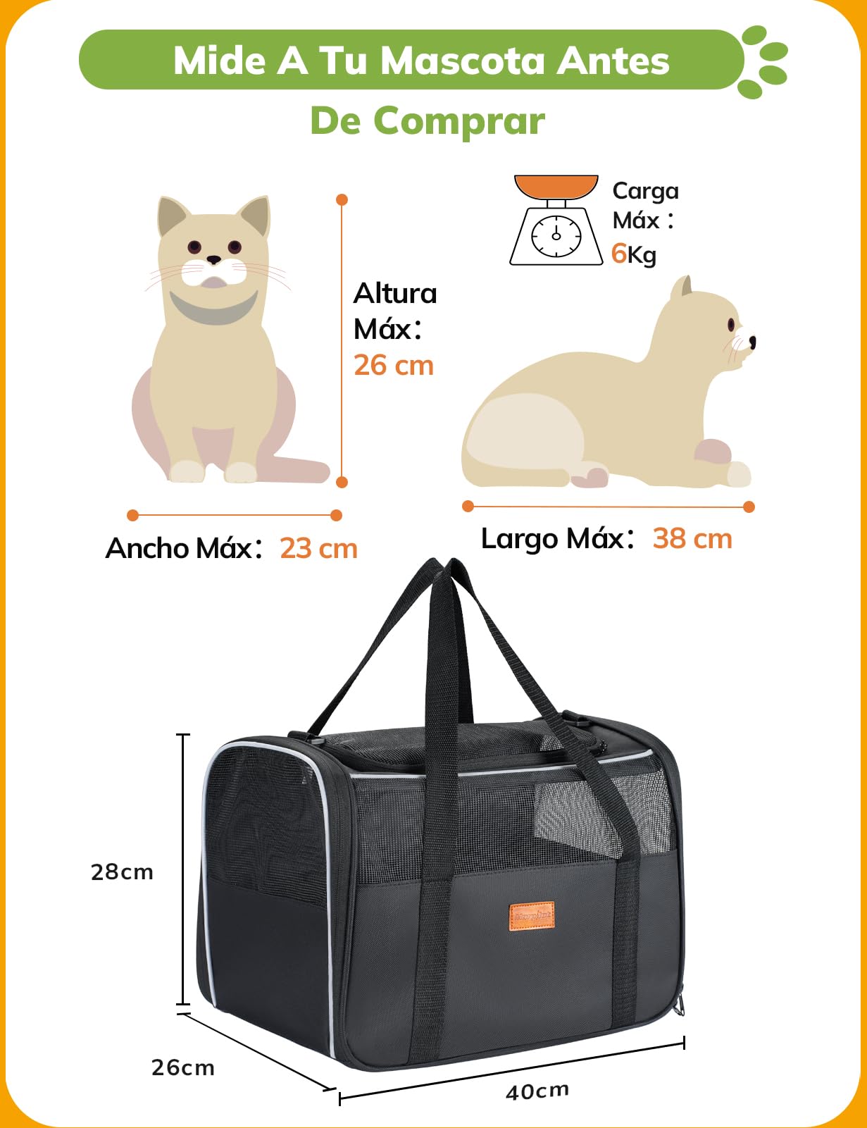Morpilot Transportín Perro y Gato, Bolsa de Transporte Plegable y Transpirable con Correa de Hombro Ajustable, Ideal para Gatos y Mochila de Viaje para Perros Pequeños