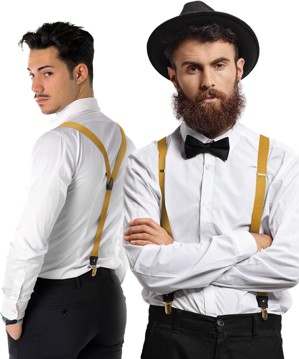 Convertible Suspenders with Interchangeable Clip & Button End Styles, Elastic Y-Back