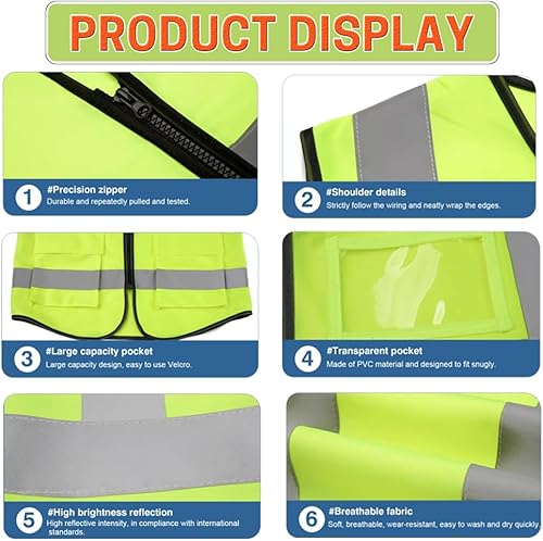 Miniatura 2 de Chaleco de seguridad reflectante de alta visibilidad, personaliza tu texto en el chaleco de trabajo (amarilloazul, L)
