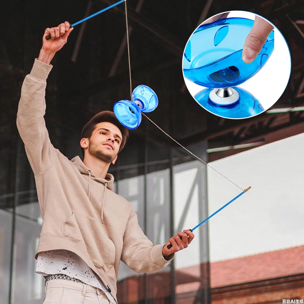 Diabolo LED avec roulement à billes, 3 roulements à billes, diabolo avec bâtons et ficelle, kit de jonglerie pour débutant, avec 2 paires de baguettes à main + 4 kits de cordes de rechange