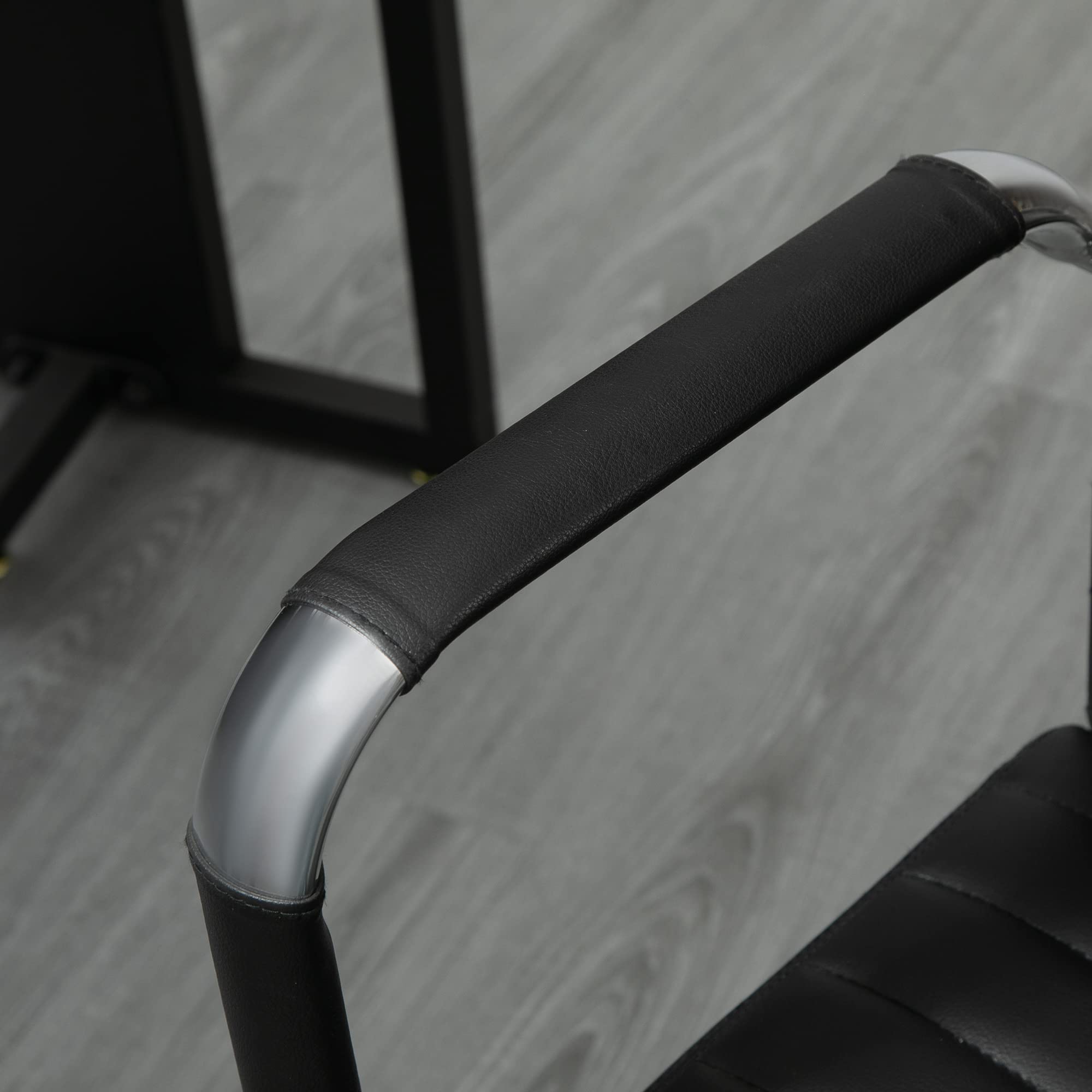 Vinsetto Silla de Escritorio Giratoria con Respaldo Alto Ruedas Negro | Silla de Oficina, Ruedas Giratorias, Altura Ajustable, Función Basculante, Reposabrazos, Tapizado en Cuero Sintético