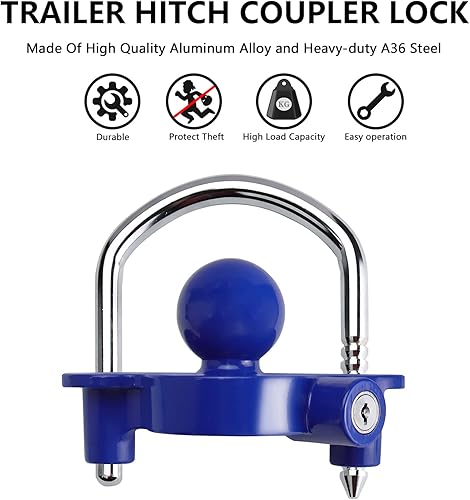 Miniatura 3 de Funmit Cerradura de bola para remolque con 2 llaves, bloqueo de acoplador para remolque de viaje, barco, caravana, cámper, universal, ajustable, de